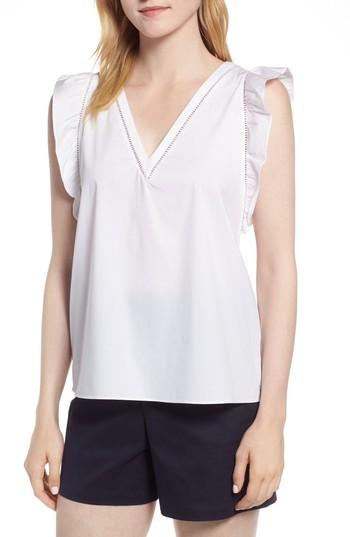 Women's 1901 Ruffle Cotton Poplin Blend Top - White