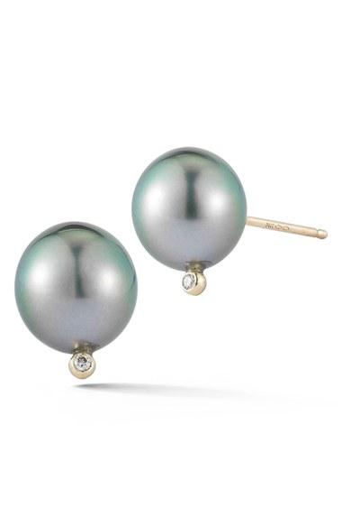Women's Mizuki Pearl & Diamond Stud Earrings