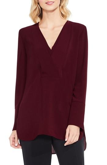 Petite Women's Vince Camuto Double V-neck Placket Blouse P - Red