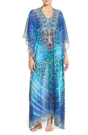 Women's Asa Kaftans 'santorini' Long Kaftan - Blue