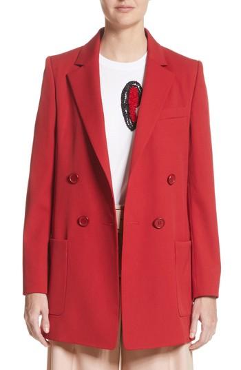Women's Oscar De La Renta Stretch Wool Boyfriend Blazer - Red