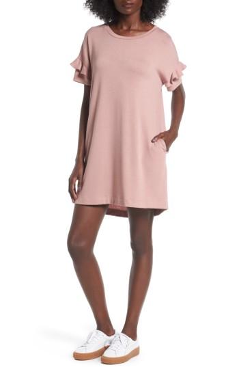 Women's Lush Ruffle Sleeve T-shirt Dress - Pink