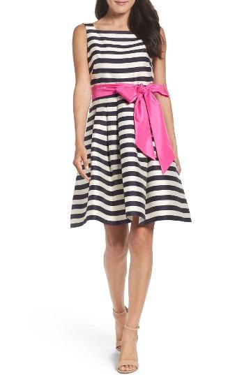 Petite Women's Eliza J Stripe Fit & Flare Dress P - Blue