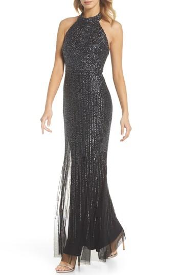 Women's Adrianna Papell Beaded Halter Gown - Black
