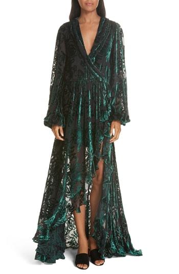 Women's Caroline Constas Olivia Velvet Devore Gown - Green