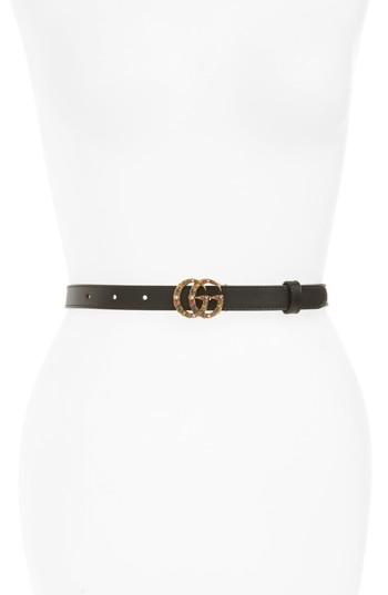 Women's Gucci Gg Crystal Buckle Leather Belt - Nero/ Multicolor