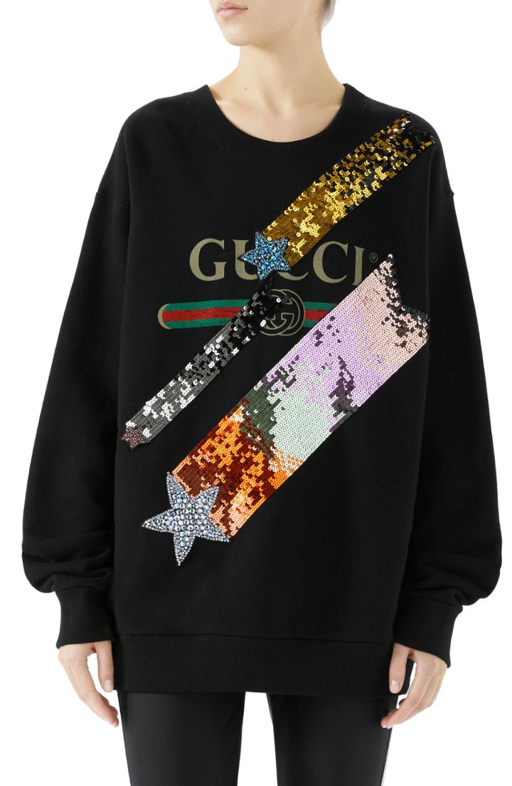 Women's Gucci Lightning Sequin Logo Sweatshirt - Black