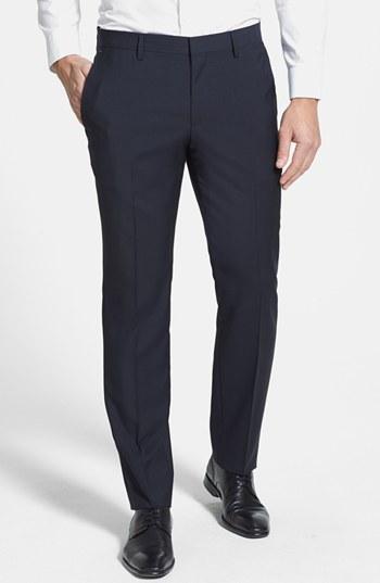 Men's Boss 'genesis' Flat Front Wool Trousers - Blue