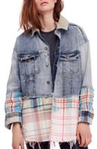 Women's Free People Sirius Plaid & Denim Jacket /small - Blue