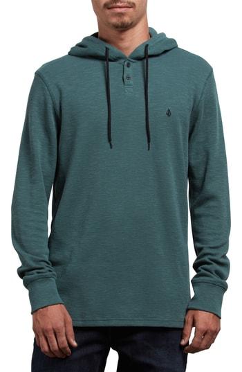 Men's Volcom Murphy Thermal Henley Hoodie, Size - Green