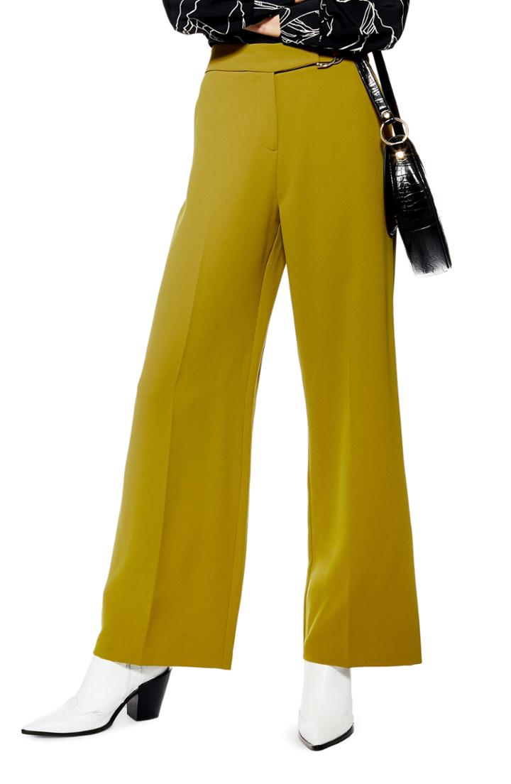 Women's Topshop D-ring Wide Leg Trousers Us (fits Like 0) - Green