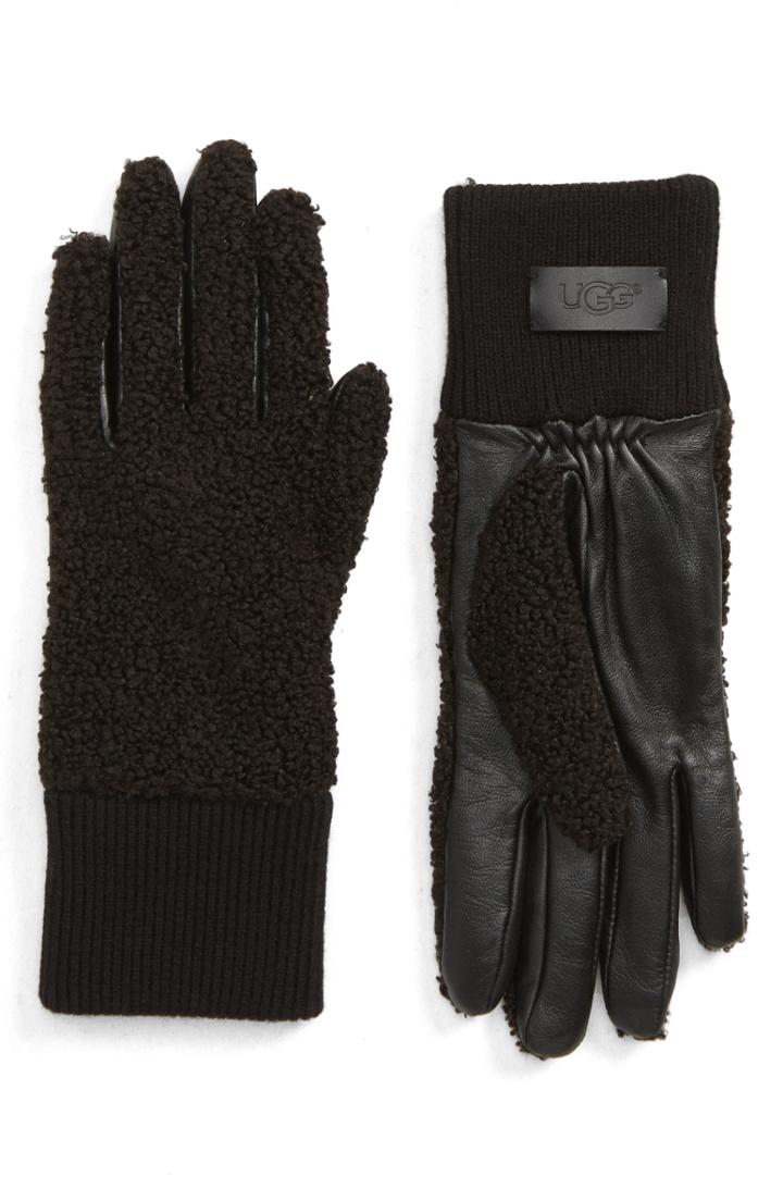 Women's Ugg Faux Shearling Touchscreen Compatible Gloves - Black