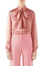 Women's Gucci Silk Satin Bow Blouse Us / 36 It - Pink