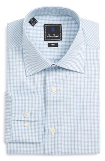 Men's David Donahue Trim Fit Check Dress Shirt .5 32/33 - Green