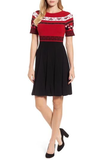 Women's Draper James Floral Fair Isle Sweater Dress - Black