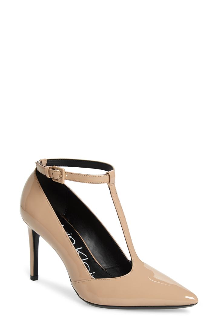 Women's Calvin Klein Rocha T-strap Pump .5 M - Beige