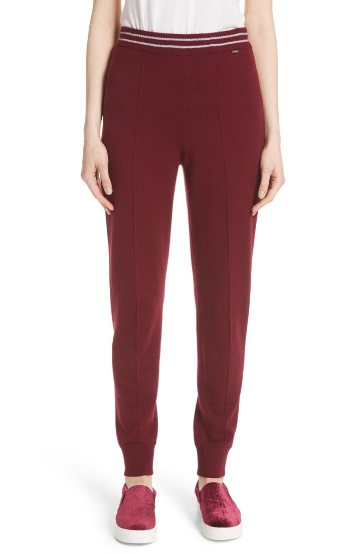 Women's St. John Collection Stripe Waist Cashmere Knit Pants, Size - Burgundy