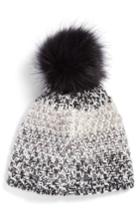 Women's Treasure & Bond Mixed Crochet Beanie With Faux Fur Pom - Grey