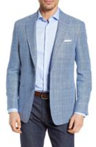 Men's Hart Schaffner Marx New York Classic Fit Windowpane Cotton & Linen Sport Coat R - Blue