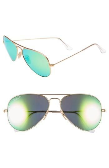 Women's Ray-ban Standard Icons 58mm Mirrored Polarized Aviator Sunglasses - Gold/ Green Mirror