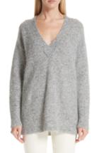 Women's Ganni V-neck Mohair & Wool Blend Sweater - Grey