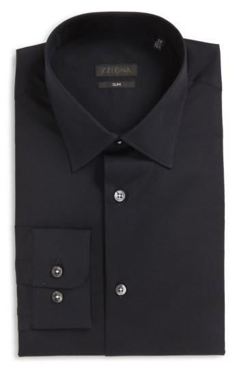 Men's Z Zegna Slim Fit Solid Stretch Dress Shirt Eu - Blue