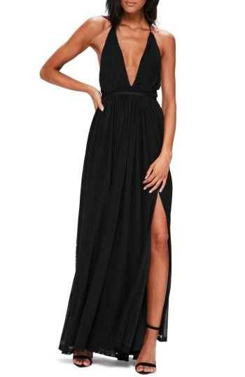 Women's Missguided Plunging Maxi Dress Us / 12 Uk - Black