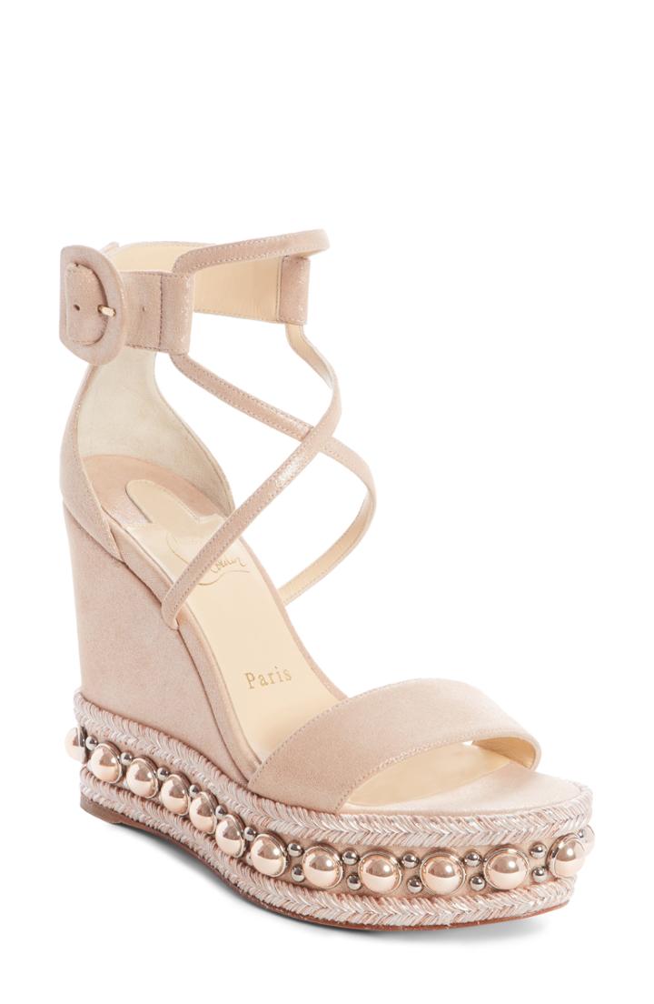 Women's Christian Louboutin Chocazeppa Ornament Platform Wedge Sandal Us / 35eu - Beige