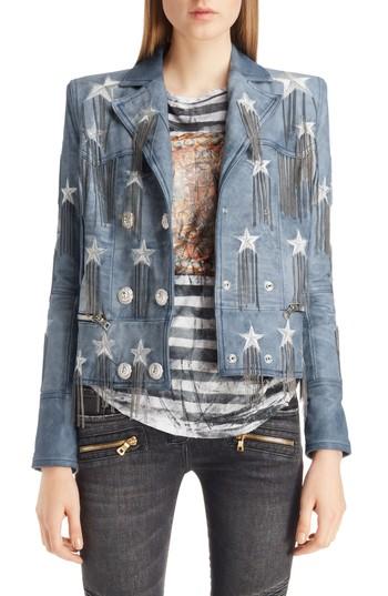 Women's Balmain Star & Chain Embellished Leather Jacket