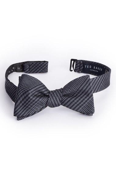 Men's Ted Baker London Plaid Silk & Wool Bow Tie, Size - Black