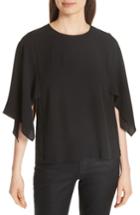 Women's Eileen Fisher Slit Sleeve Silk Top, Size - Black