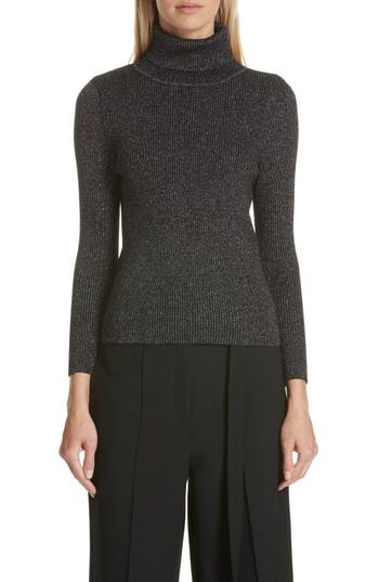 Women's Robert Rodriguez Metallic Ribbed Turtleneck Sweater - Black