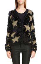Women's Saint Laurent Metallic Star Jacquard Eyelash Cardigan - Black