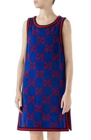 Women's Gucci Gg Cotton Jacquard Shift Dress - Blue