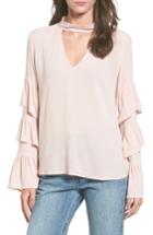 Women's Bp. Ruffle Sleeve Choker Top, Size - Pink