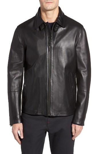 Men's Cole Haan Lamb Leather Jacket, Size - Black