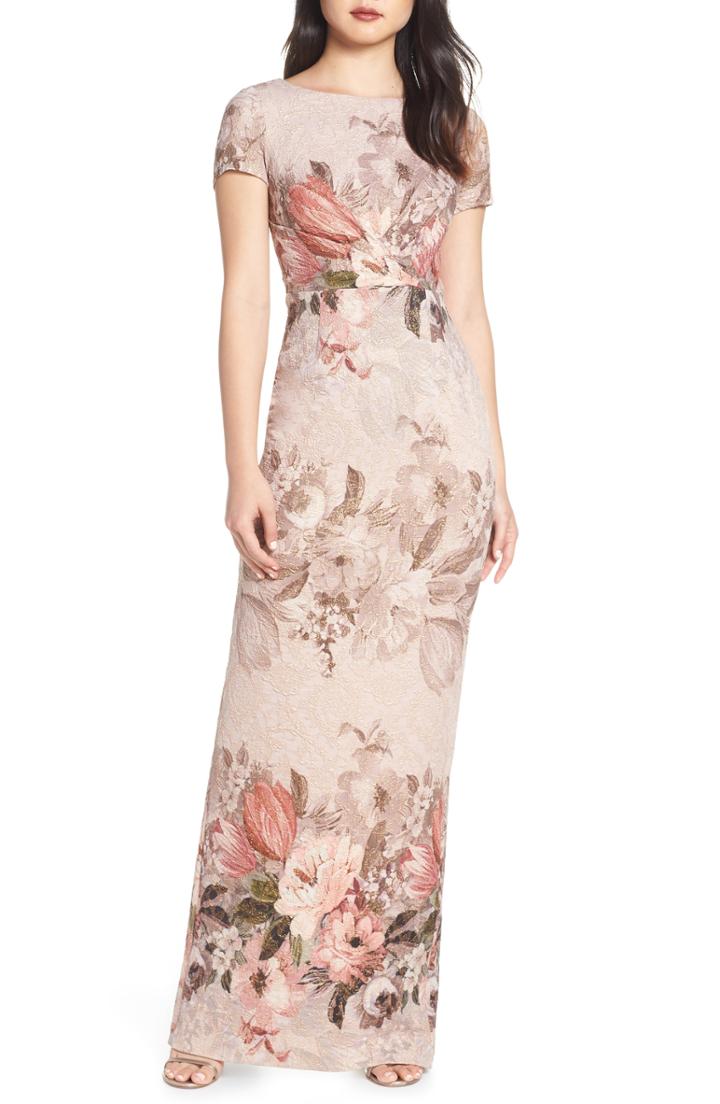 Women's Adrianna Papell Floral Border Print Evening Dress - Pink