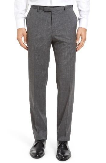 Men's Boss Leenon Flat Front Solid Wool Trousers R - Grey