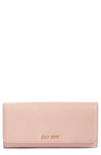 Women's Miu Miu Madras Leather Continental Wallet - Coral