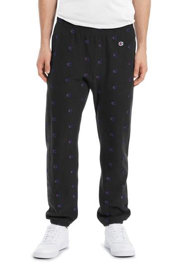 Men's Champion Allover Logo Pants, Size - Black