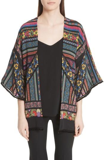 Women's Etro Pom Fringe Border Print Jacket, Size - Black