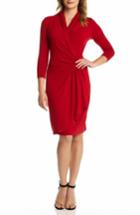 Petite Women's Karen Kane Cascade Faux Wrap Dress, Size P - Red