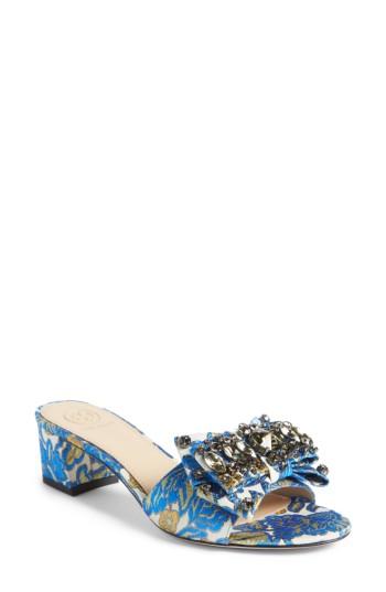 Women's Tory Burch Valentina Embellished Bow Slide Sandal M - Blue