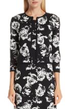 Women's St. John Collection Floral Blister Knit Cardigan, Size - Black