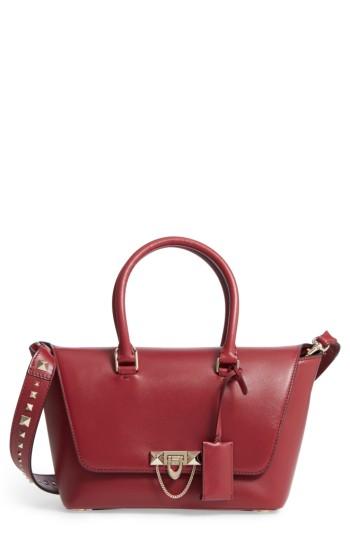 Valentino Garavani Small Double Handle Demi Moon Leather Satchel - Burgundy