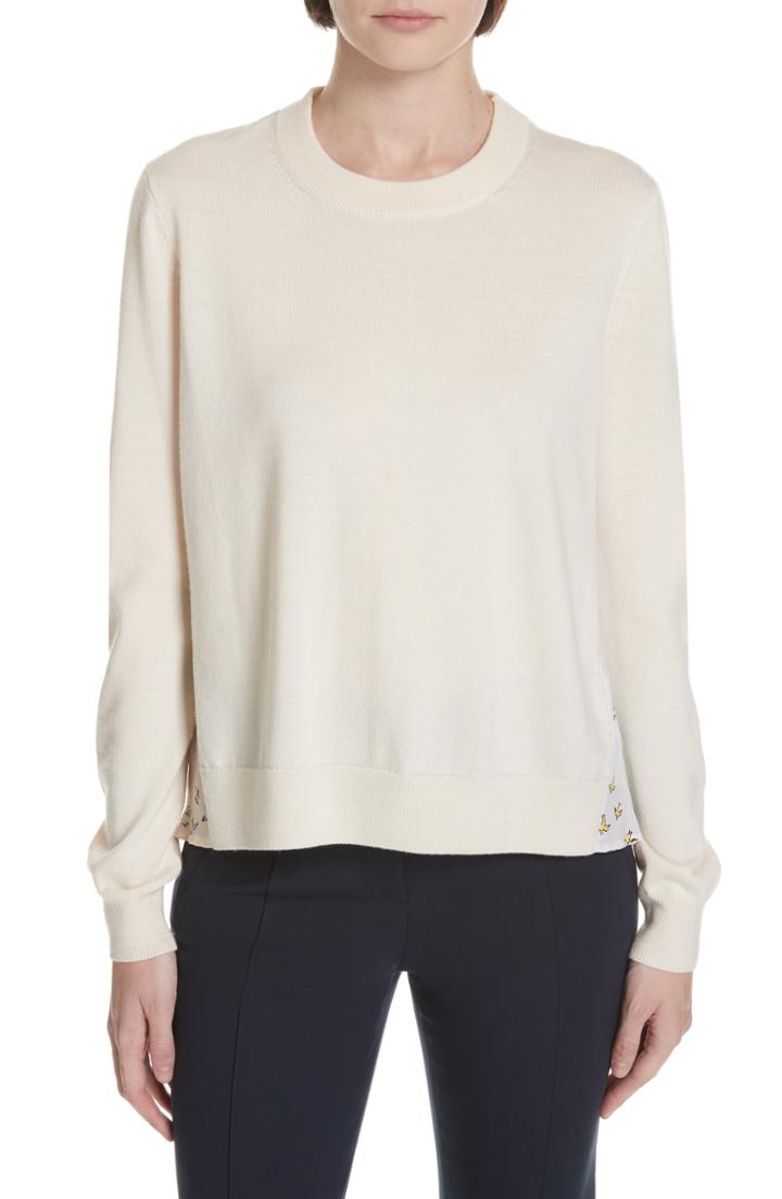 Women's Tory Burch Silk Back Merino Wool Sweater - Ivory