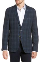 Men's Boss Hanry-d Trim Fit Plaid Linen & Cotton Sport Coat S - Blue