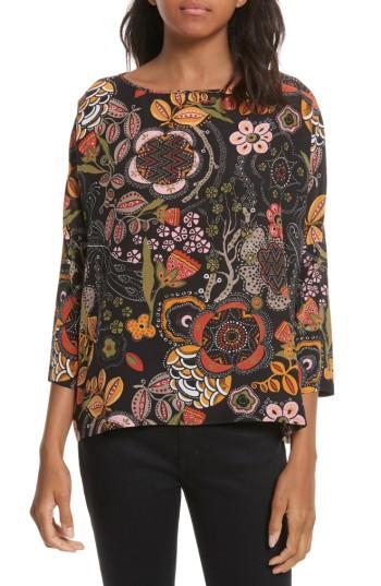 Women's M Missoni Zigzag Floral Silk Top - Black