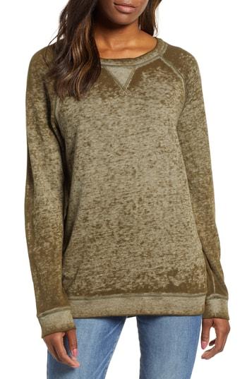 Petite Women's Caslon Burnout Sweatshirt, Size P - Green
