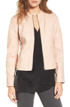 Women's Halogen Raw Edge Pieced Leather Jacket - Pink